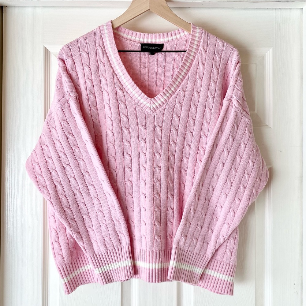Cotton Candy LA V-neck Sweater oversized Pink Medium